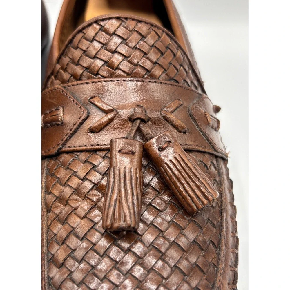 Brass Boot Wellington Classics Men's Brown Woven Leather Tassel Loafers 10.5